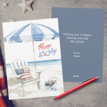 Watercolor Custom Happy 4th of July Beach Scene