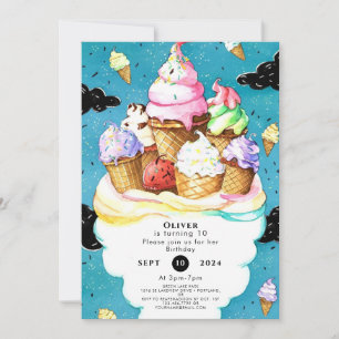 Watercolor Custom Magic Ice Cream Birthday Invitation