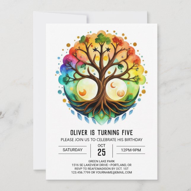 Watercolor Custom Tree of Life Birthday Invitation (Front)