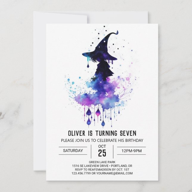 Watercolor Custom Wizard Birthday Invitation (Front)