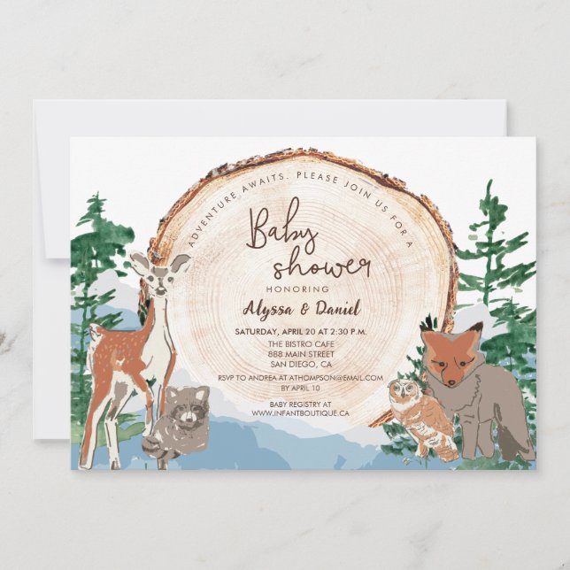 Watercolor Custom Woodland Baby Shower  Invitation (Front)
