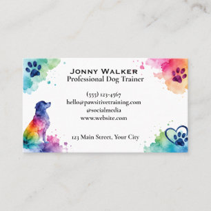 Watercolor Customisable Dog Trainer Business Card