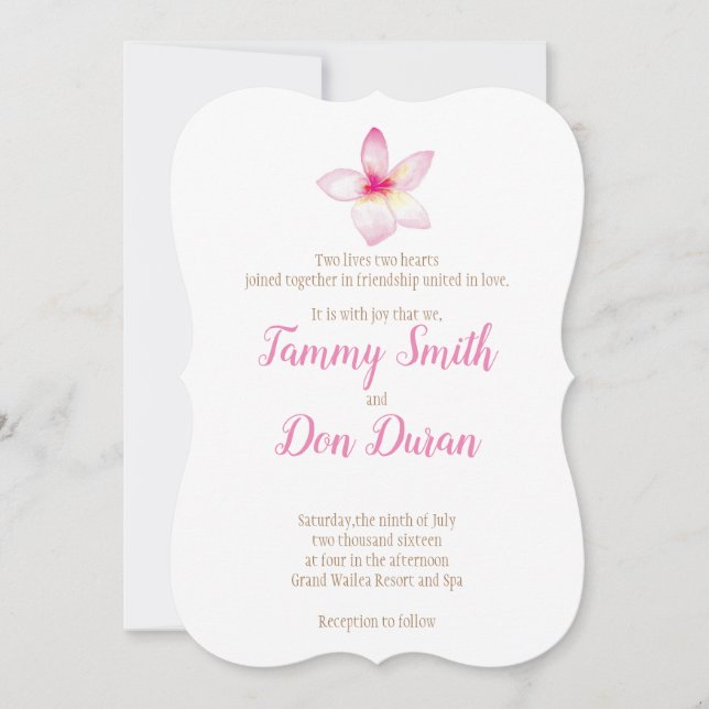 Watercolor Customisable Plumeria Invitation (Front)