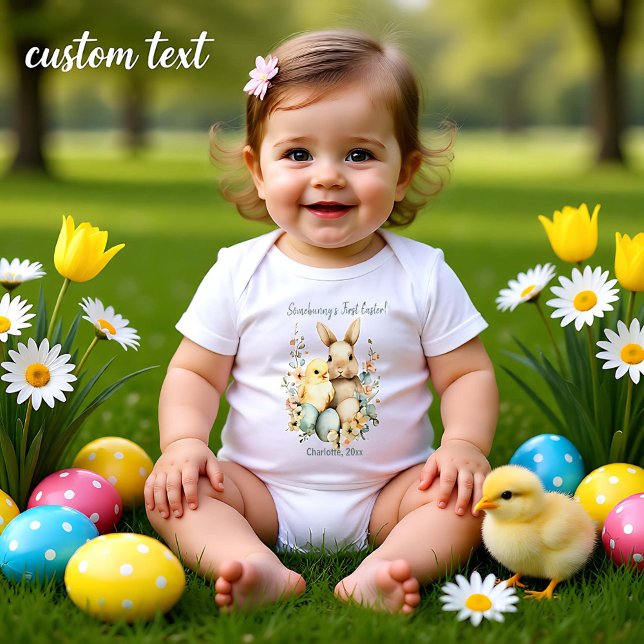 Watercolor Customizable 🐇Egg-citing Bunny Romper Baby Bodysuit (Watercolor Customizable 🐇Egg-citing Bunny Romper)