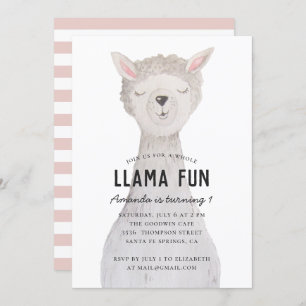 Watercolor cute alpaca. Llama fun birthday party Invitation