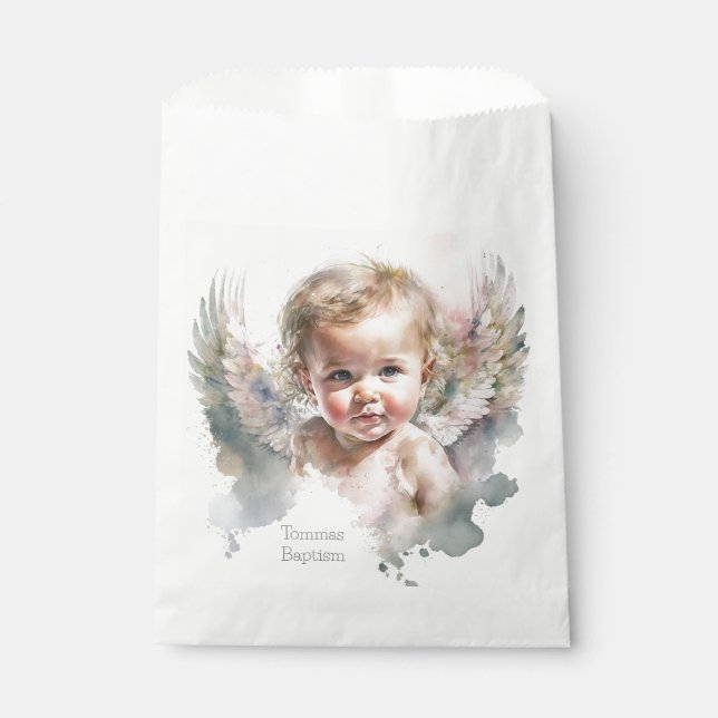 Watercolor cute Angel Baby Baptism Favour Bag (Front)