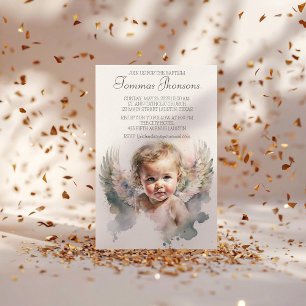 Watercolor cute Angel Baby Baptism Invitation