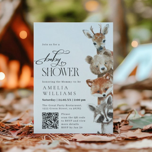 Watercolor Cute Animals Modern QR Code Invitation  (Creator Uploaded)