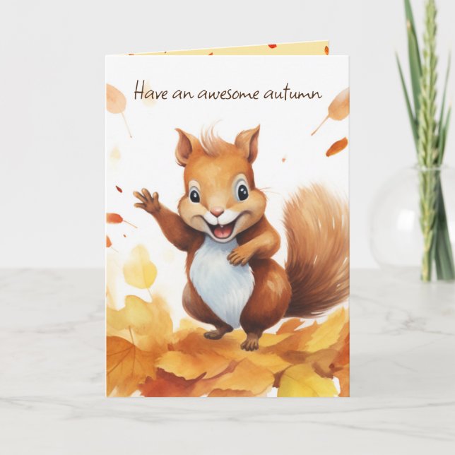 Watercolor Cute Autumn Squirrel Card (Front)