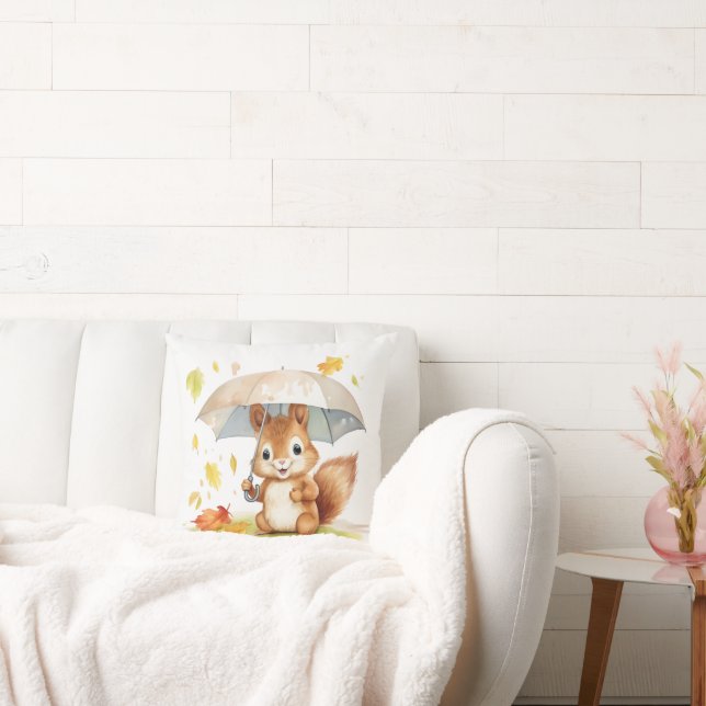 Watercolor Cute Autumn Squirrel Cushion (Couch)