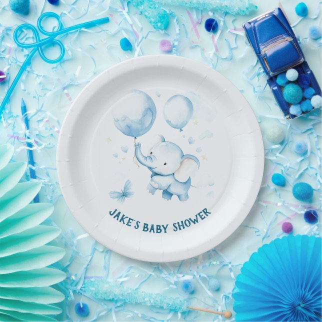 Watercolor Cute Baby Elephant Paper Plate (Party)