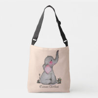Watercolor Cute Baby Elephant With Blush & Flowers