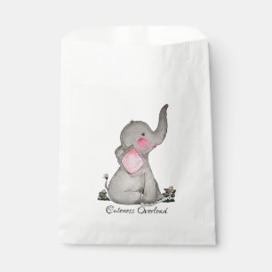 Watercolor Cute Baby Elephant With Blush & Flowers Favour Bag