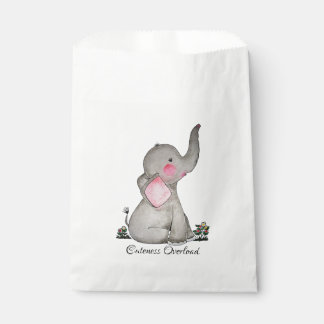 Watercolor Cute Baby Elephant With Blush & Flowers Favour Bag