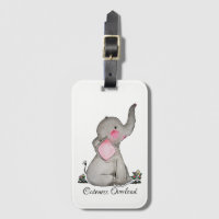 Watercolor Cute Baby Elephant With Blush & Flowers
