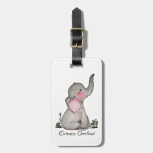 Watercolor Cute Baby Elephant With Blush & Flowers Luggage Tag