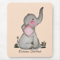 Watercolor Cute Baby Elephant With Blush & Flowers