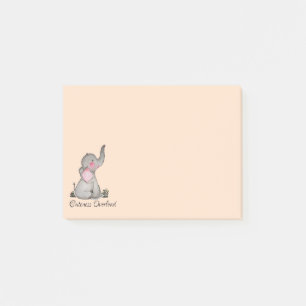 Watercolor Cute Baby Elephant With Blush & Flowers Post-it Notes