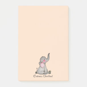 Watercolor Cute Baby Elephant With Blush & Flowers Post-it Notes