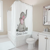 Watercolor Cute Baby Elephant With Blush & Flowers