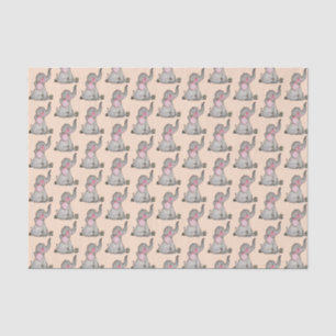 Watercolor Cute Baby Elephant With Blush & Flowers Tissue Paper