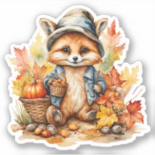 Watercolor Cute Baby Fox with Hat and Jacket Fall