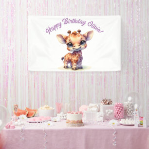 Watercolor cute baby giraffe banner