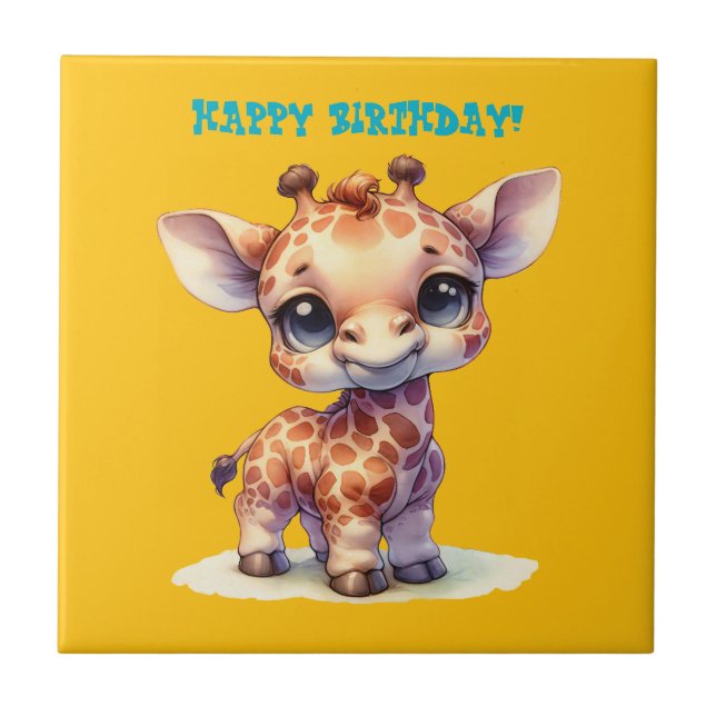 Watercolor cute baby giraffe ceramic tile (Front)