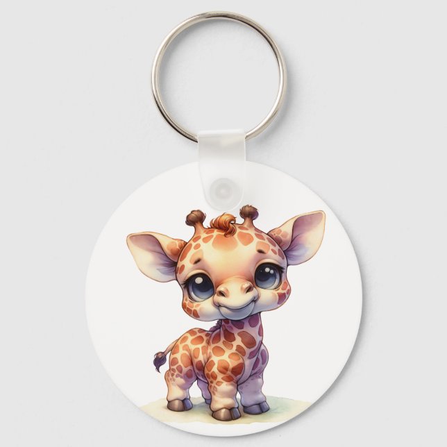 Watercolor cute baby giraffe key ring (Back)