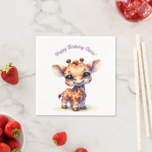 Watercolor cute baby giraffe napkin