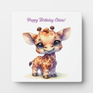 Watercolor cute baby giraffe plaque