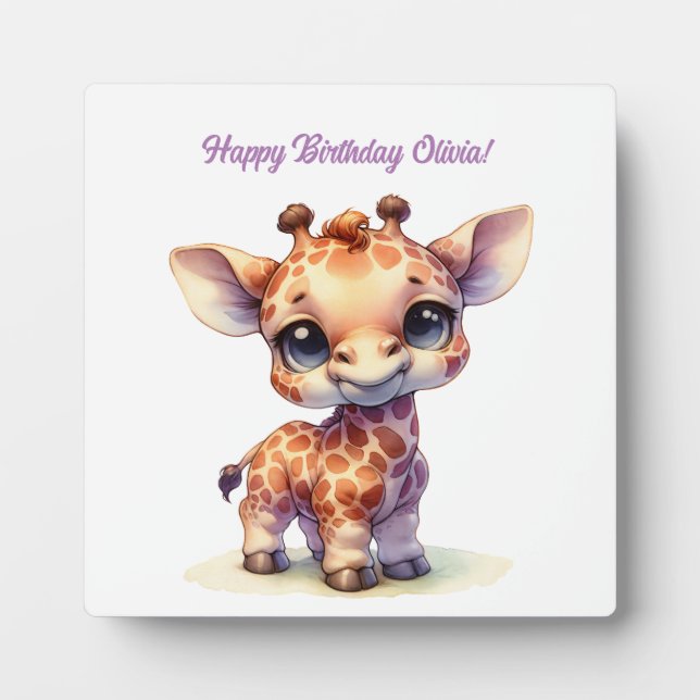 Watercolor cute baby giraffe plaque (Front)