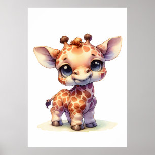 Watercolor cute baby giraffe poster