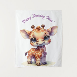 Watercolor cute baby giraffe tapestry