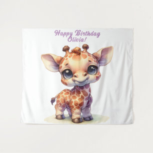 Watercolor cute baby giraffe tapestry