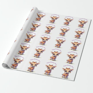 Watercolor cute baby giraffe wrapping paper