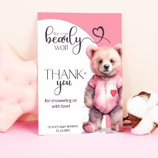 Watercolor cute bear Baby Shower Thank you Card
