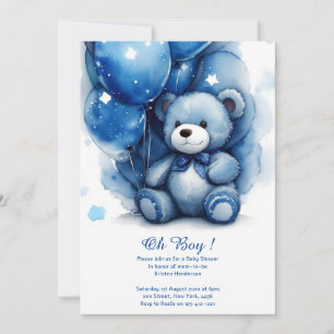 Watercolor Cute Bear Boy Baby Shower Invitation