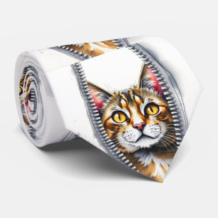 Watercolor Cute Beautiful Modern Cat Collection Tie