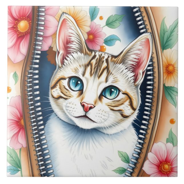 Watercolor Cute Beautiful Trendy Cat Collection Ceramic Tile (Front)