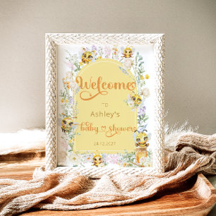 Watercolor Cute Bee Baby Shower Welcome Poster
