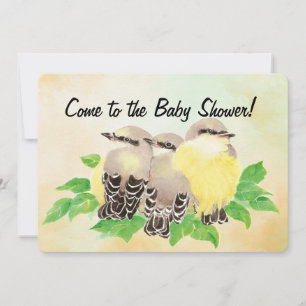Watercolor Cute Birds Baby Shower Invitation