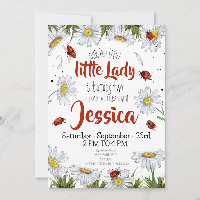 Watercolor Cute Birthday Girl Ladybug Invitation (Front)