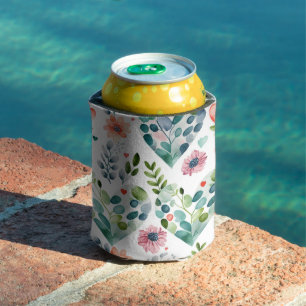Watercolor cute blossom floral hearts pattern can cooler