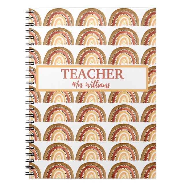 Watercolor Cute Boho Pastel Teacher Rainbow Notebook (Front)