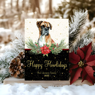 Watercolor Cute Boxer Dog Happy Howlidays Holiday Card
