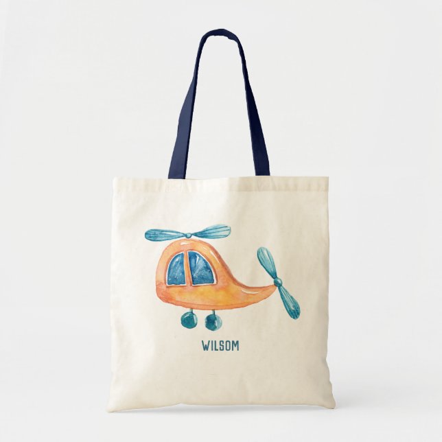  Watercolor Cute Boy's Aeroplane Tote Bag (Front)