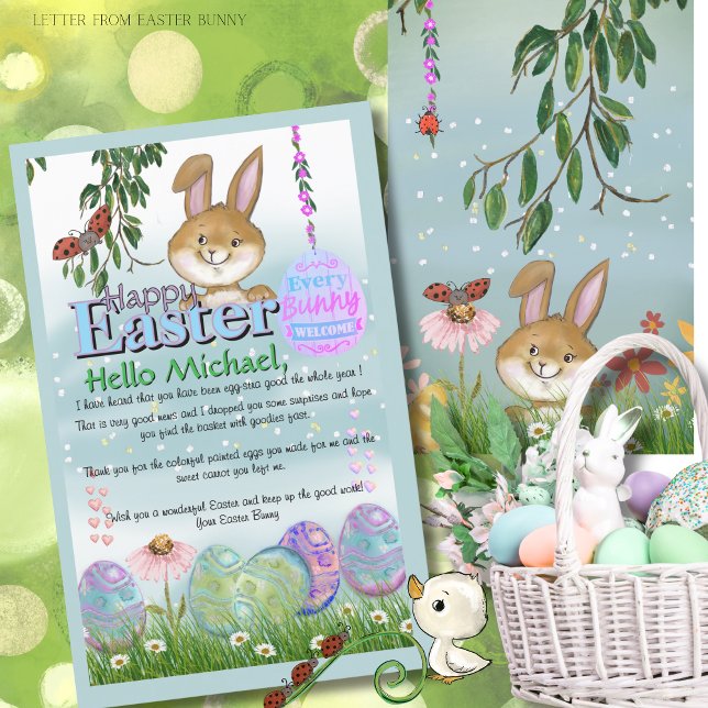 Watercolor cute Boy's Letter to the Easter Bunny  (Watercolor cute Boy's Letter to the Easter Bunny )