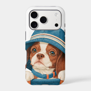 Watercolor Cute Brown White Dog Blue Hat Pet
