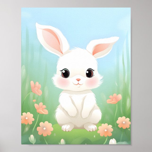 Watercolor Cute Bunny Nursery Animals Poster   (Front)